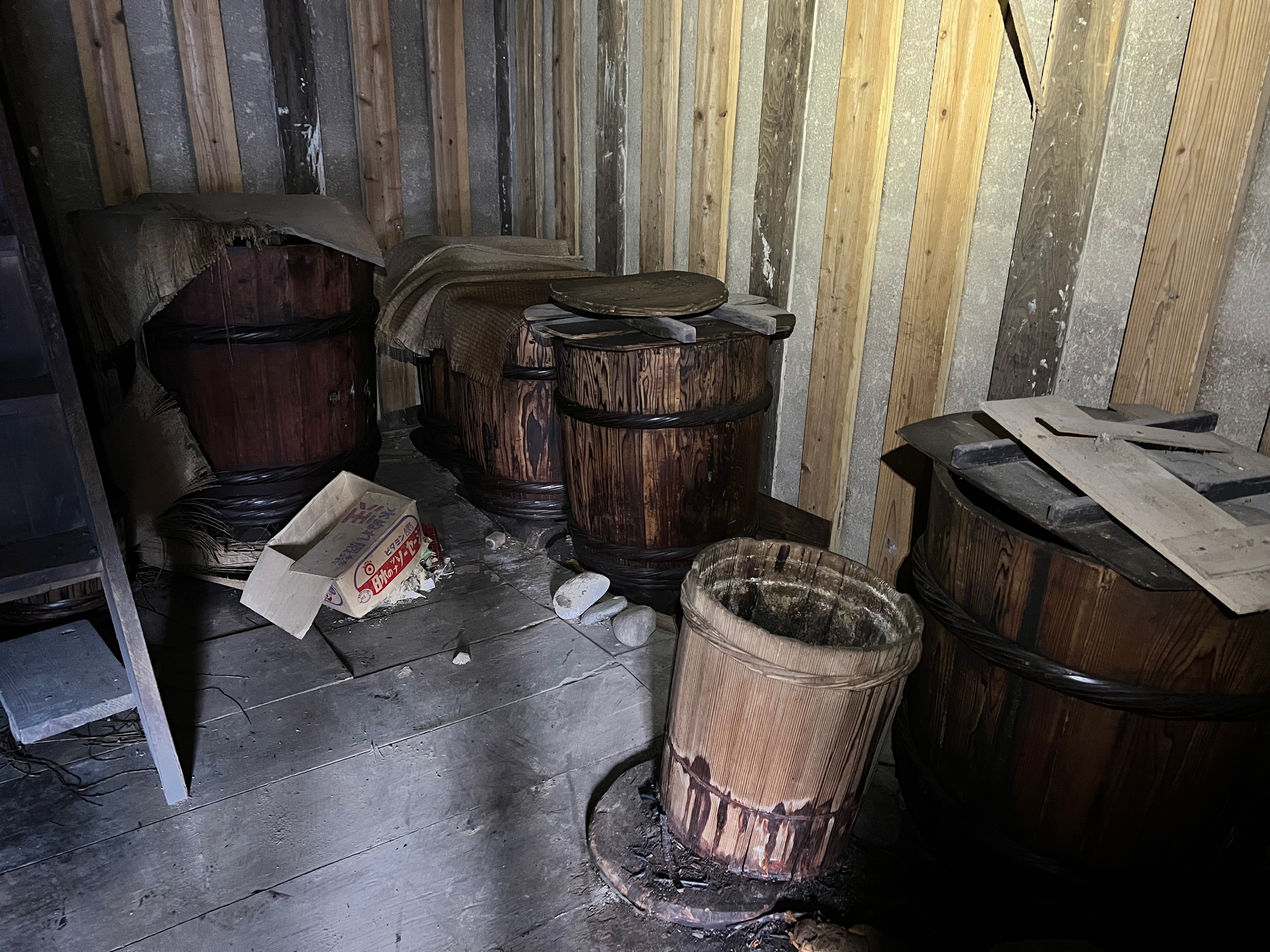 Miso barrel in the kura — a year's patience in clay